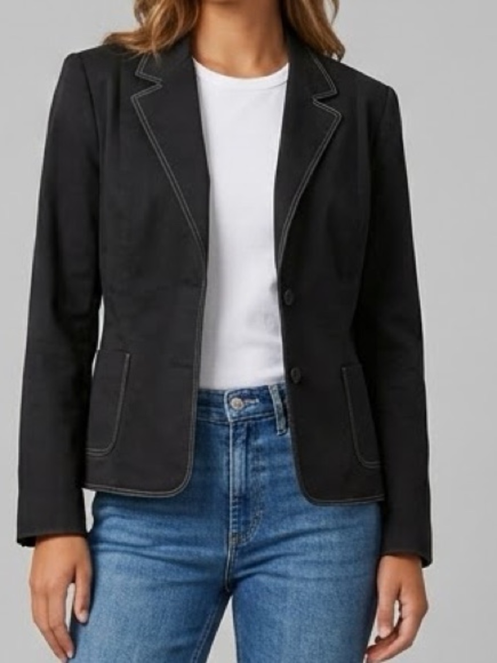 NEW Tahari Arthur S Levine Black Contrast Stitch Pocket Blazer Jacket Size 16